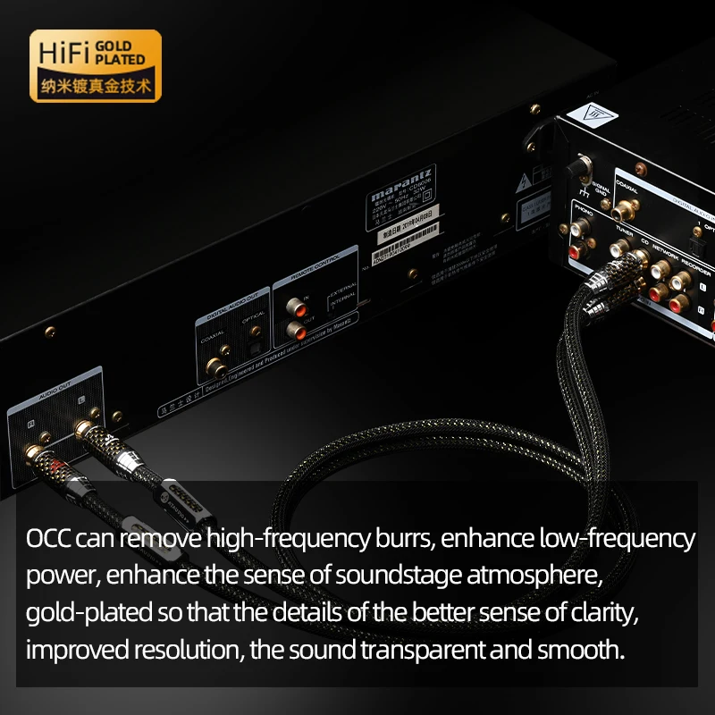 One Pair HiFi Stereo OCC Gold Plating 2RCA to 2RCA Cable for Amplifier DVD Car 2RCA Audio Cable Male to Male