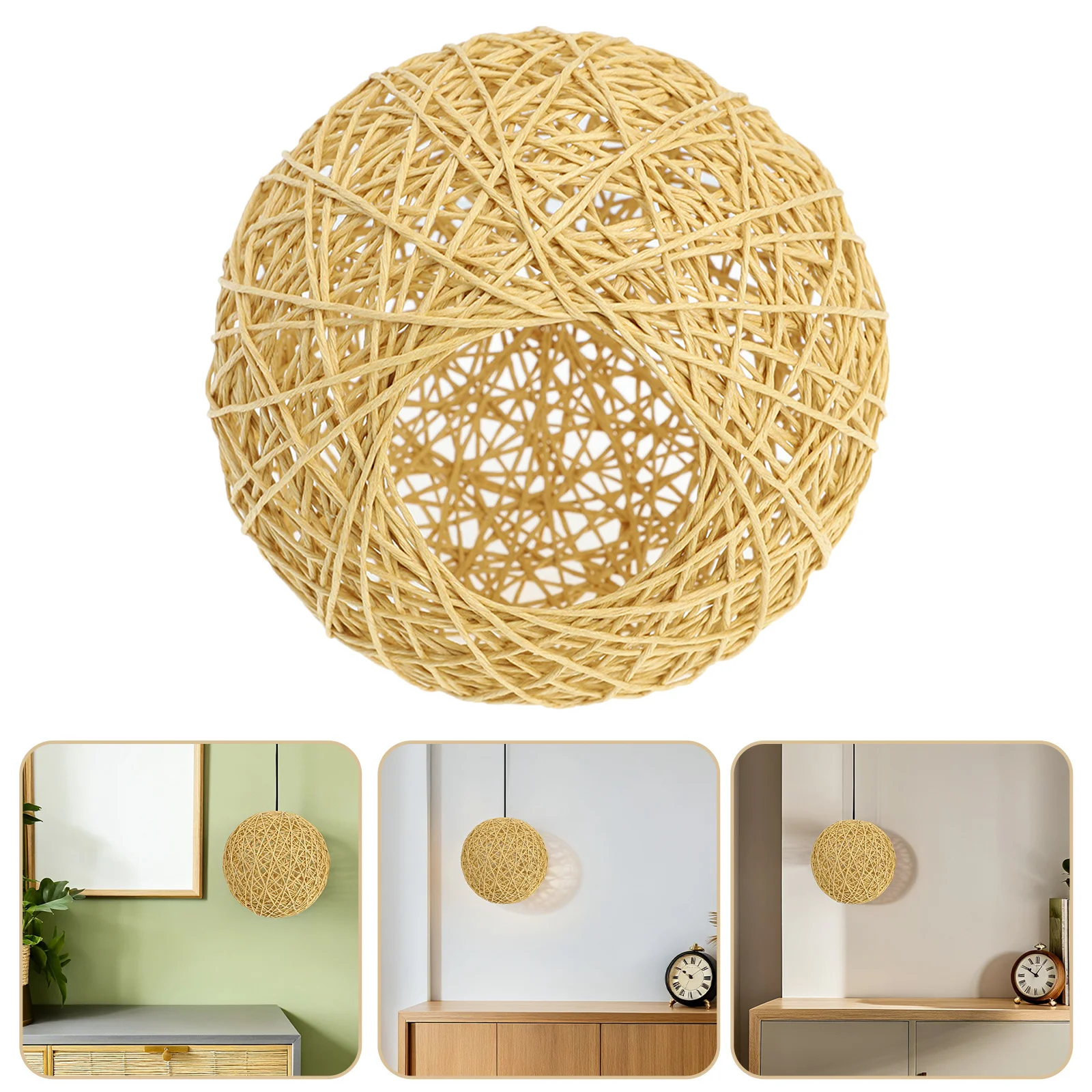 

Woven Lamp Shade Light Brown For Pendant Ceiling Hanging Lights Rustic Style Decorative Cover Home Hotel Restaurant Use