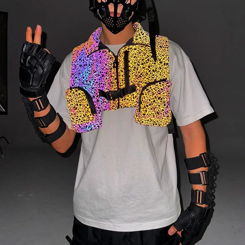 Luminou الملبس الشتاء عاكس Techwear سترة رجالي الجمالية فائدة سترة المنشورية سترة قصيرة أكمام معطف في الهواء الطلق ثلاثية الأبعاد #5