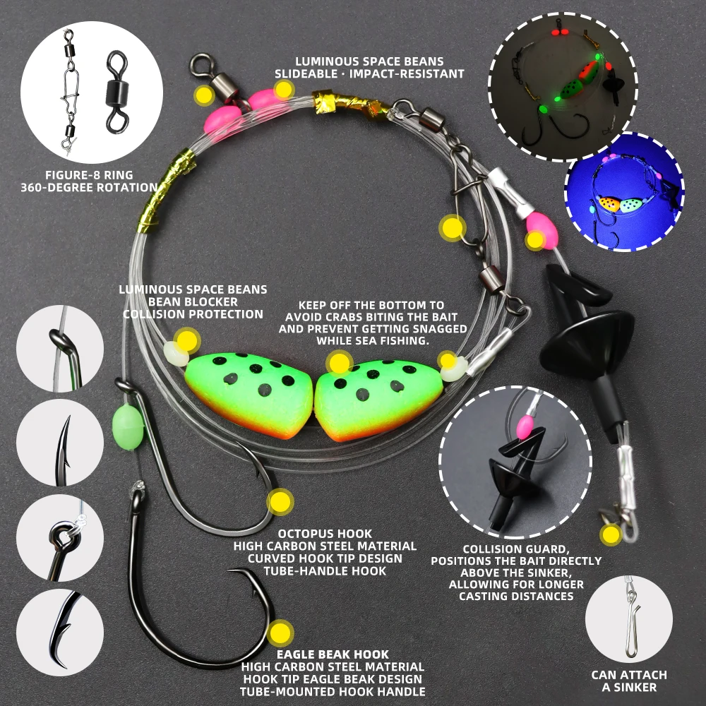 ZYZ 1 قطعة الصيد البحري الحفارات بكرة الحفارات مع مزدوجة المنقولة تعويم دائرة هوك طويل الصب تصفح الصيد الطعم الحفارات الصيد زعيم #5