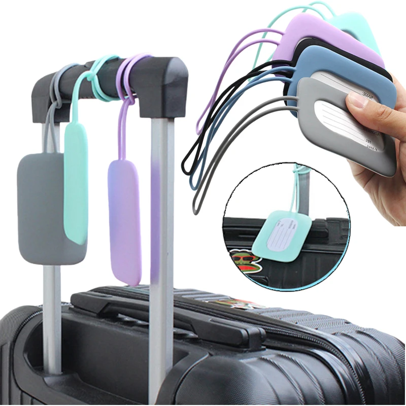 Etichetta per bagagli in silicone Uomo Donna Nome valigia Etichetta per bagagli Etichette per aereo impermeabili anti-smarrimento Accessori per etichette appese da viaggio
