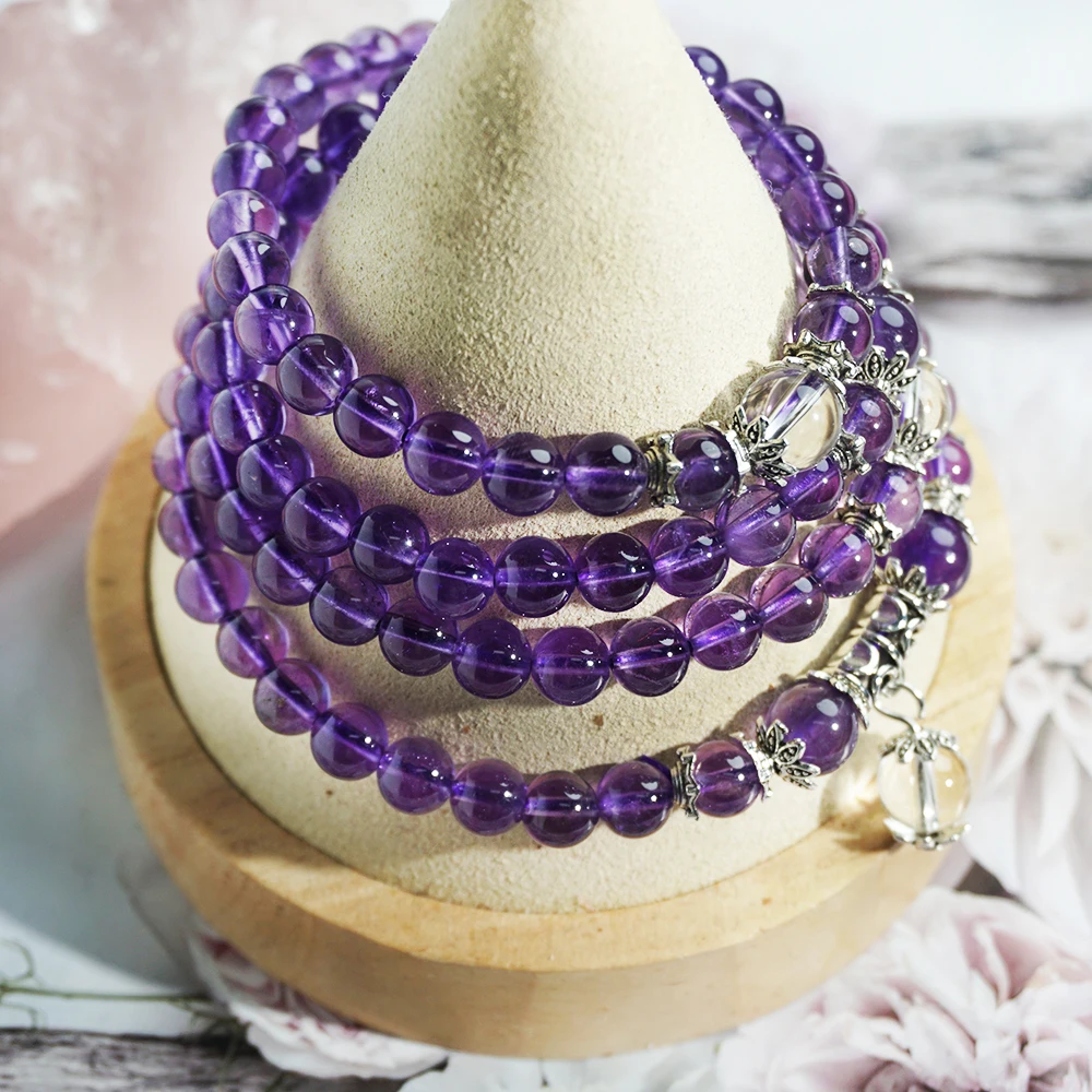 6mm Amethyst Beads Necklace for Women JaPaMala Bracelets 108 Mala Natural Jewelry Bracelet for Women Natural Crystal Jewelry