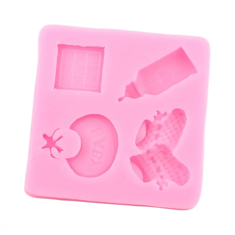 Baby Shoes Bib Baby Bottle Silicone Mold Baby Birthday Cake Decorating Tools Candy Chocolate Fondant Molds Cake Border Moulds