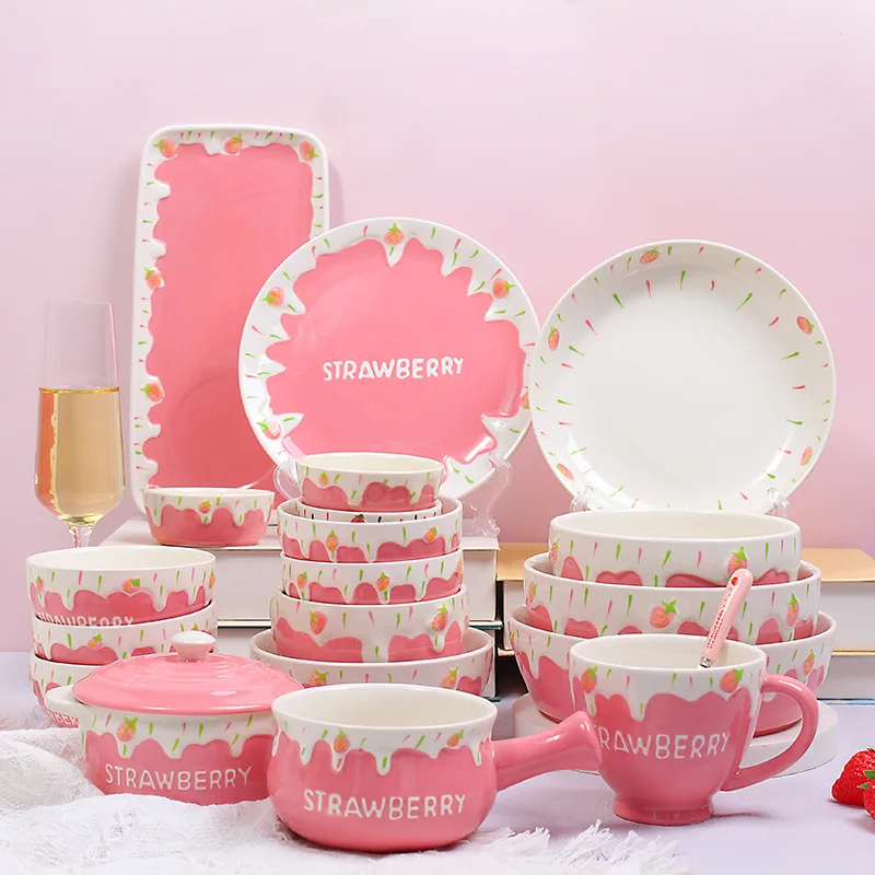 New Ceramic Tableware Salad Bowl Cute Strawberry Yogurt Bowl Dessert Fruit Bowl Christmas Cake Bowl Home Ceramic Bowl