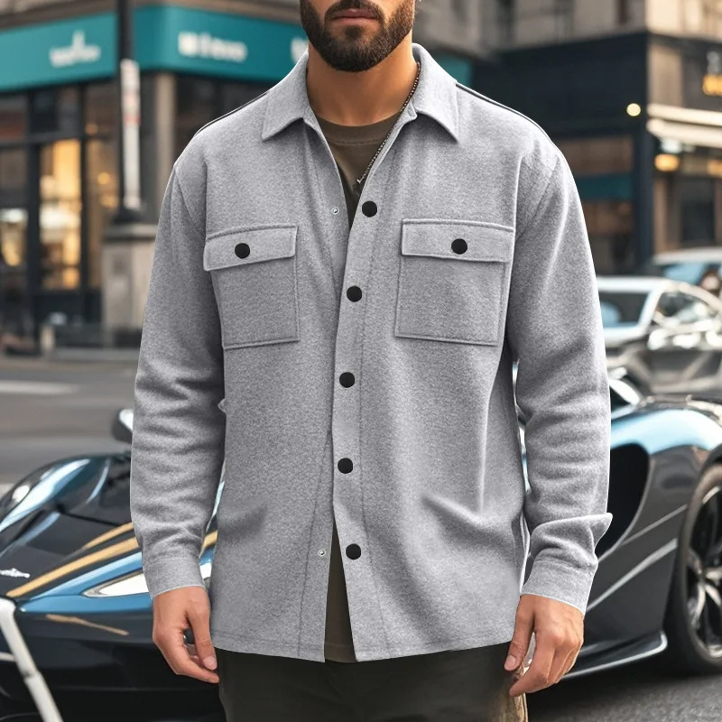 

2026 Мужская повседневная куртка с отложным воротником, однотонное модное спортивное пальто, мужская уличная одежда с длинным рукавом, осенне-весенняя верхняя одежда