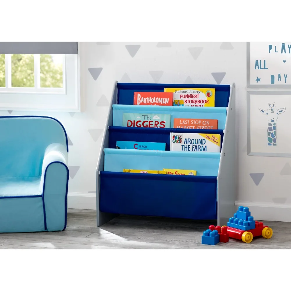 

Delta Children Sling Book Rack Bookshelf - Easy-to-Reach Storage for Books, Ideal for Playrooms & Homeschooling, Grey/Blue&nbsp