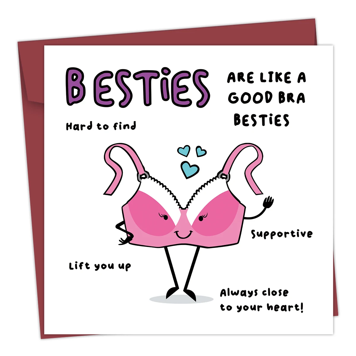 1PC Unique Bestie Birthday Card,Besties Are Like a Good Bra,Funny Birthday Card for Best Friends Heartfelt Greeting Card for Her