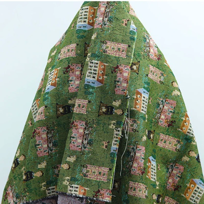 

Country-style Thick Green Woven Jacquard Fabric for DIY High-end Sofa Table Cloths Suits Bags Cotton Coats