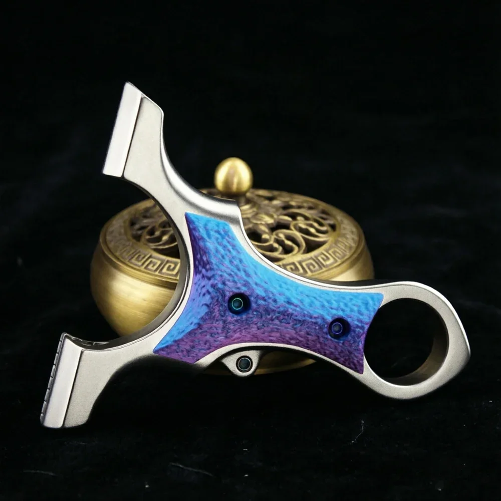 Stainless Steel Slingshot Dragon Tooth Purple Blue Gradient Inlay High Precision Outdoor Shooting Catapult