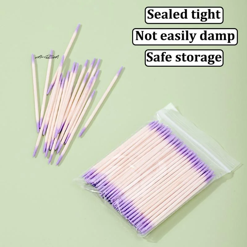 Purple Nail Double-Head Wood Swab Cleaning Sticks 100/200/300/500Pcs Dual-Tipped Cotton Head Nail Polish Remover
