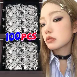 100pcs Metal Silver Hair Clip Women Y2K Star Snap Barrette Sweet Punk Headwears Five-pointed Stars Bobby Pins Filigree Hairclips