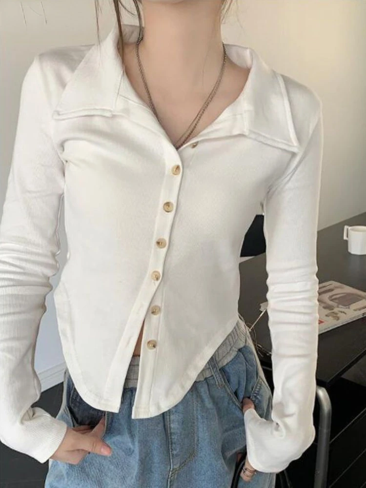 Shirts Women Autumn Design Leisure Solid Simple All-match Slim Turn-down Collar Fashion Korean Style Daily Elegant Female Mature