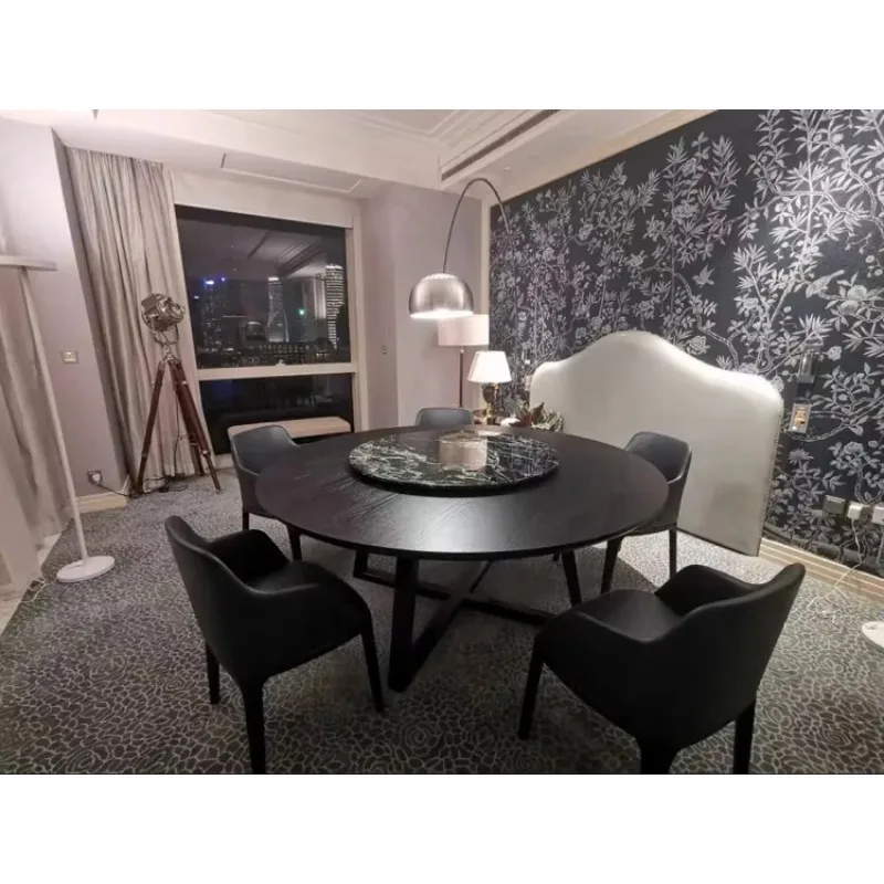 

Italian Luxury Restaurant Furniture 8 Seater Dining Table Set Wooden Legs Marble Round Dining Table With Rotating Turntable