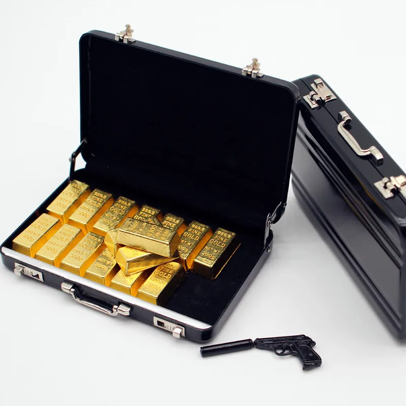 1set Dollhouse Suitcase with Gold Bars Model Aluminum Alloy Case Soldier OB1 Miniature Simulation Decoration Home Decor