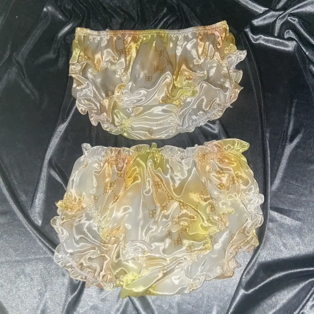 

Sexy Male Female Couple Underwear Double-sided Silk High Gloss Triangle Panty Loose Ruched Mid-waist Print Briefs BF Gift