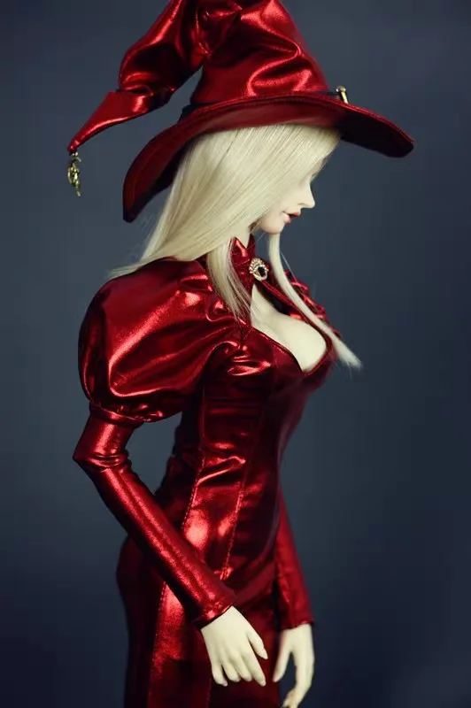 

Clothes For Doll "Red Witch" 1/3 BJD Doll Dress Big Girl Gown Hat Free Shipping
