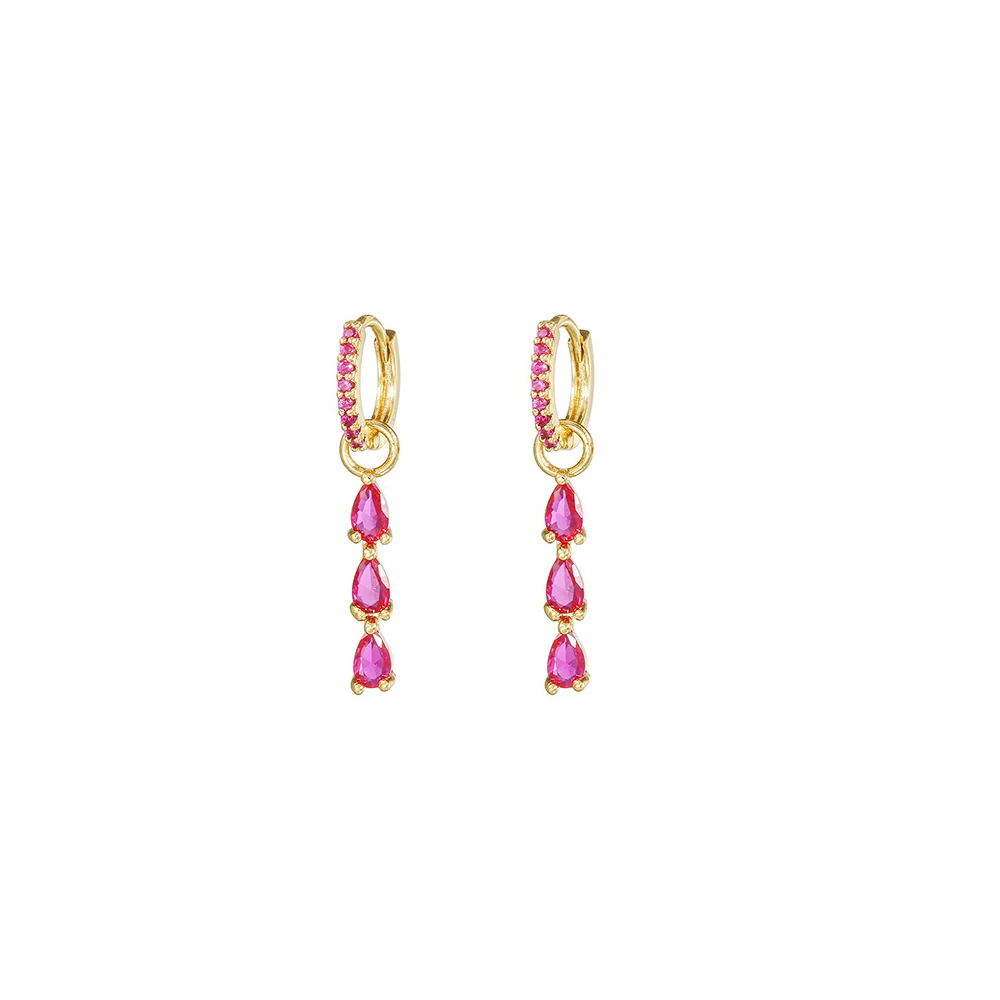 Luxury Rose Red Zircon Stainless Steel Water Drop Hoop Earring For Women 18K Gold Plated Huggie Women\'s Jewelry pendientes mujer