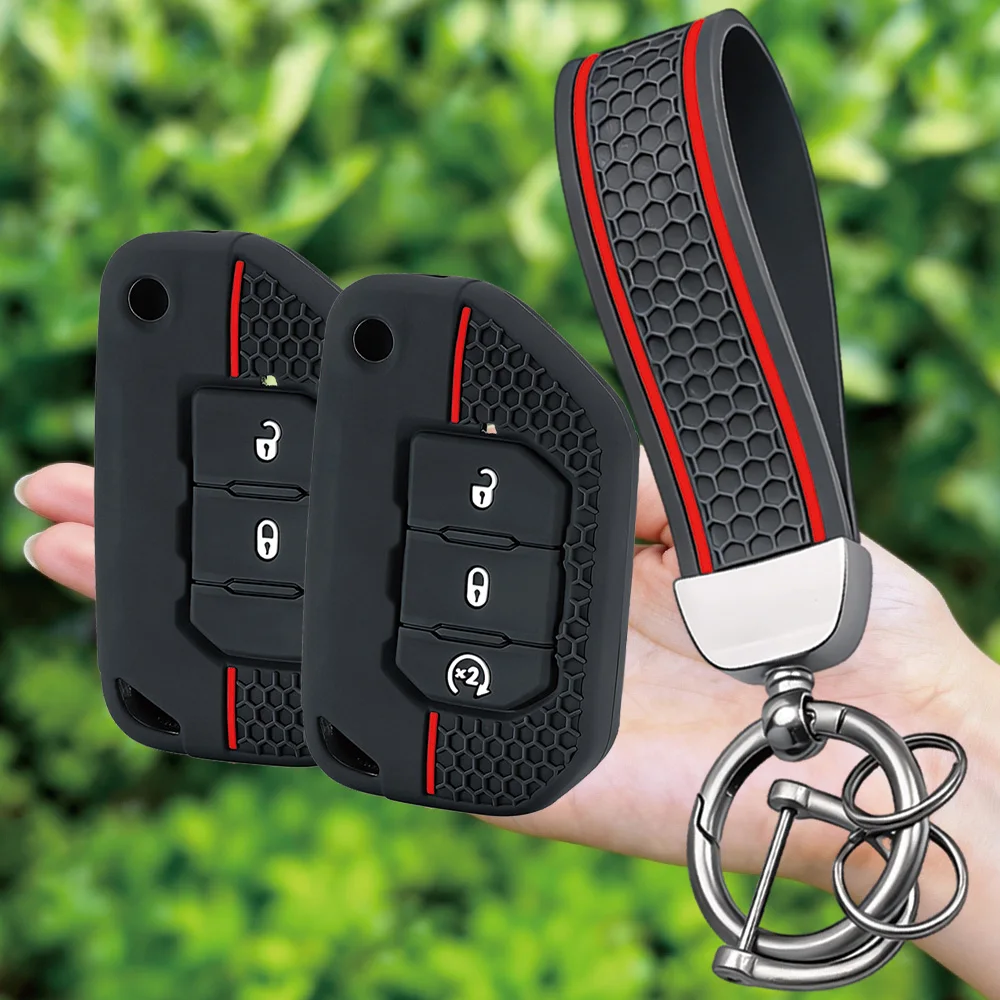 For Jeep Wrangler Gladiator JT JLU Flip Folding Blade Accessories Silicone Car Remote Key Case Cover Shell Keychian Fob Holder