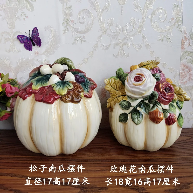 

Postotal Hand-painted Ceramic Pine Nut Pumpkin Ornaments Rose Pumpkin Figurines Outdoor Garden Home Decorations