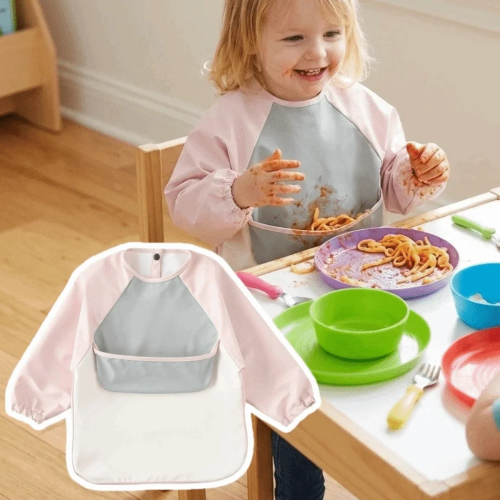 

Однотонный детский нагрудник для кормления, водонепроницаемый, мягкий, с длинными рукавами, легко моющийся, фартук для кормления малышей, аксессуары для младенцев