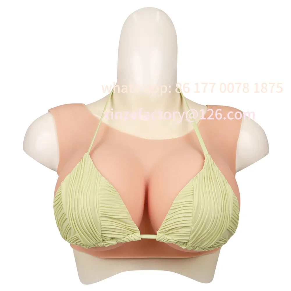 Customizable 1 Piece Round Neck Silicone Breastplate Fake Boobs Fake Breasts Forms B-G Cup Breast Plates Transgende