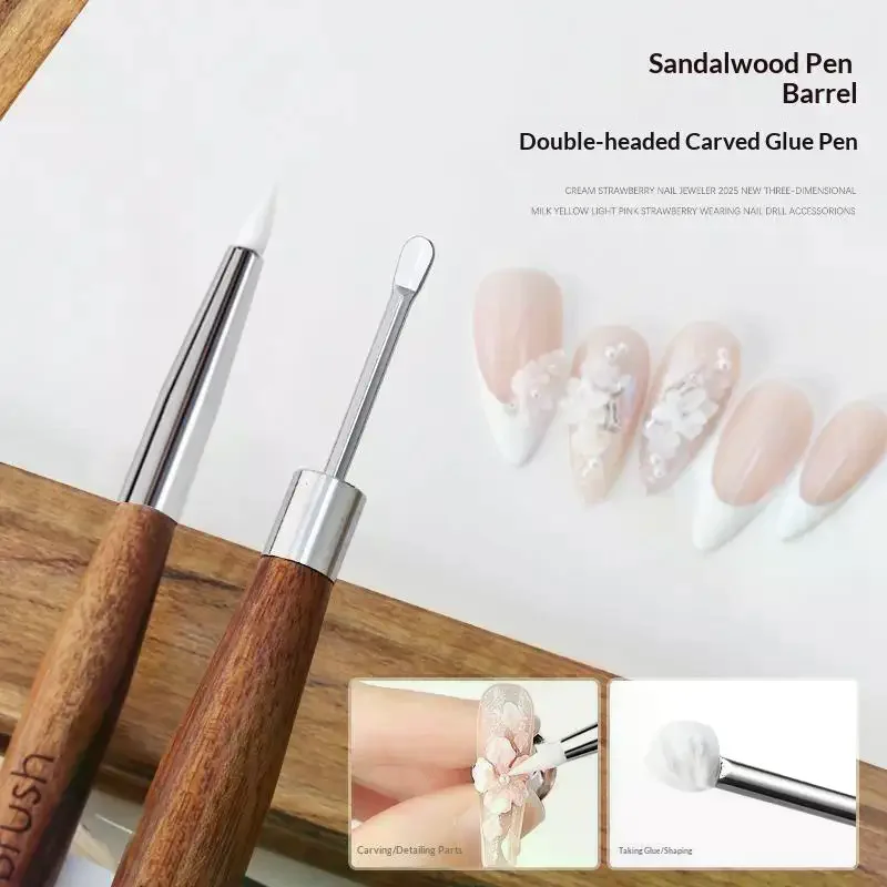Wooden Double Head Nail Art Brush Silicone Carving Pen Nail Supplies Carving Flower Painting Pen For Nail Art Tool
