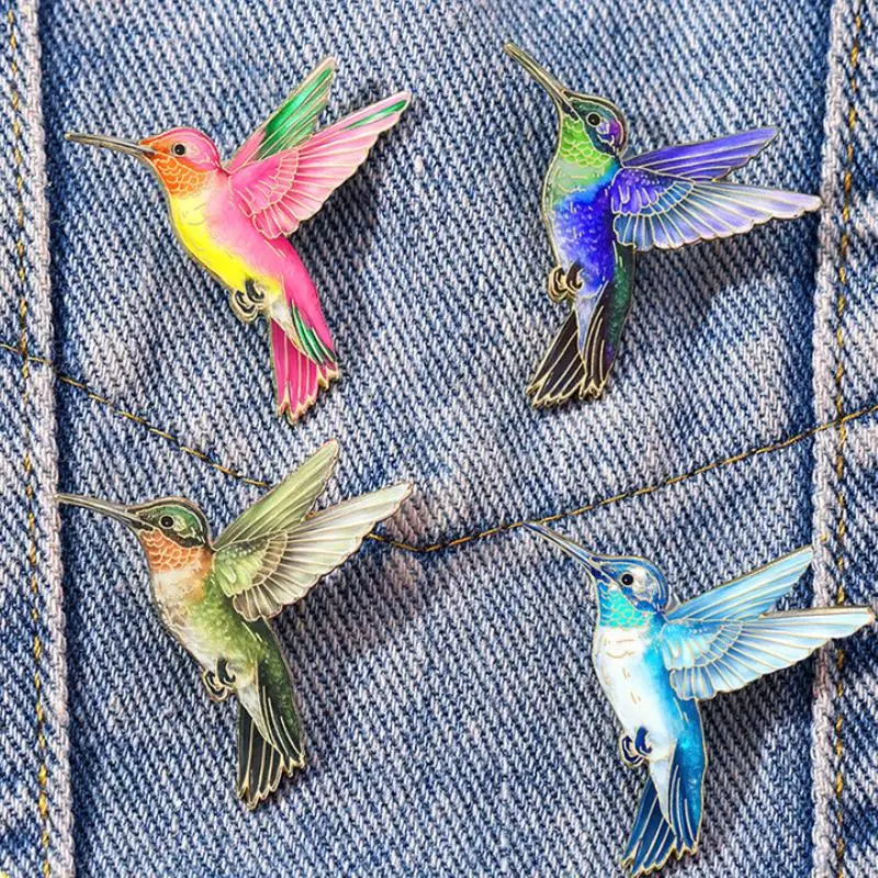 4pcs Hummingbird Brooches For Women Colorful Birds Enamel Pin Metal Badge Jewelry Clothing Backpack Accessories Friends Gift