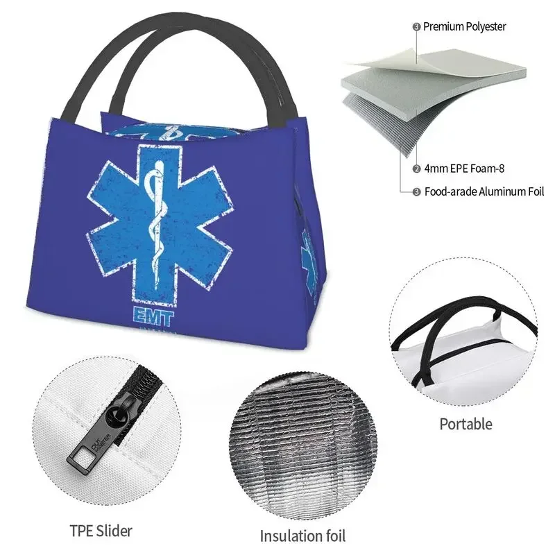 Emt Star Of Life Resuable Lunch Boxes Paramedic Ambulance Cooler Thermal Food Insulated Lunch Bag Office Work Pinic Container