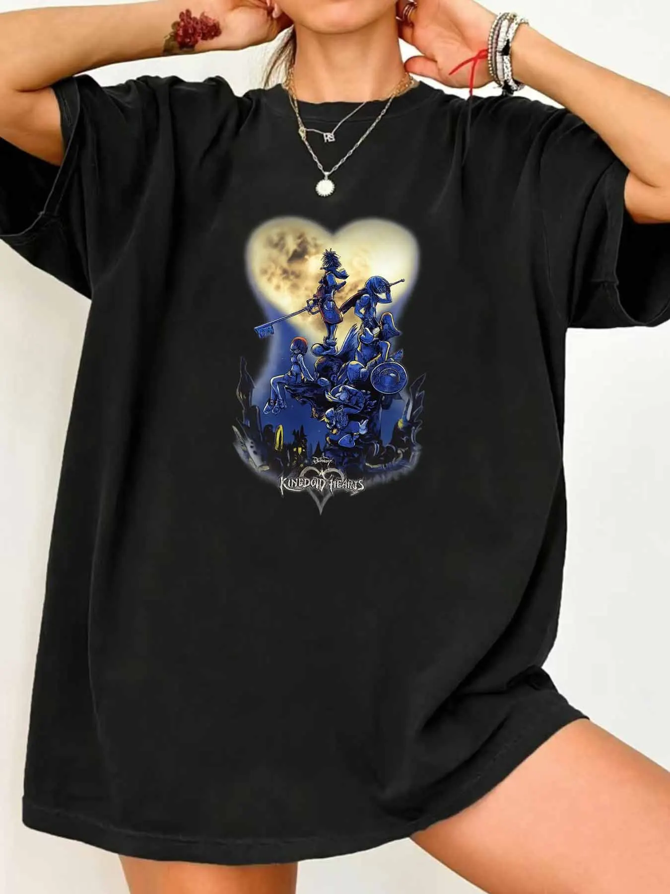 

【010096】Женская футболка больших размеров Moon с круглым вырезом и короткими рукавами, эластичными рукавами и модными принтами