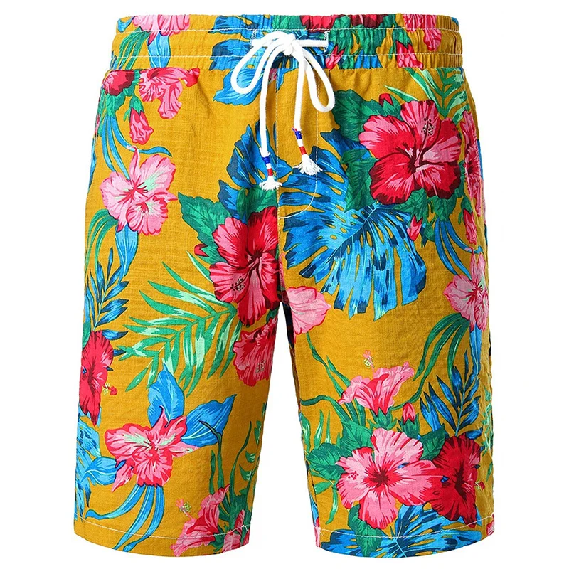Flower Leaves Graphic Beach Shorts Pants Men 3D Printed Y2K Surf Board Shorts Summer Hawaii Swimsuit Swim Trunks Cool Ice Shorts