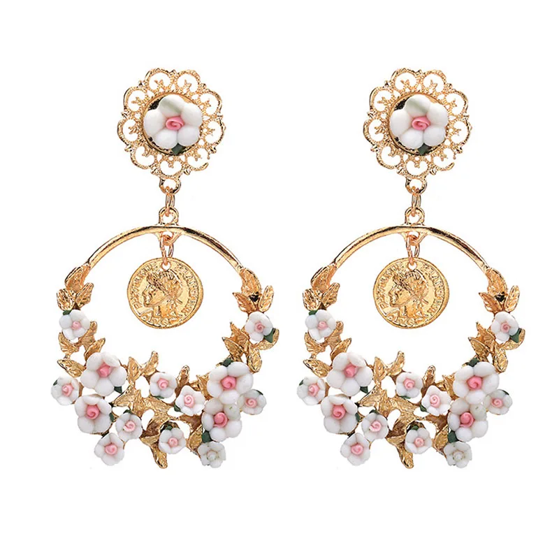 Fashion    New  Earrings Retro Pastoral Fresh Flowers Large Earrings