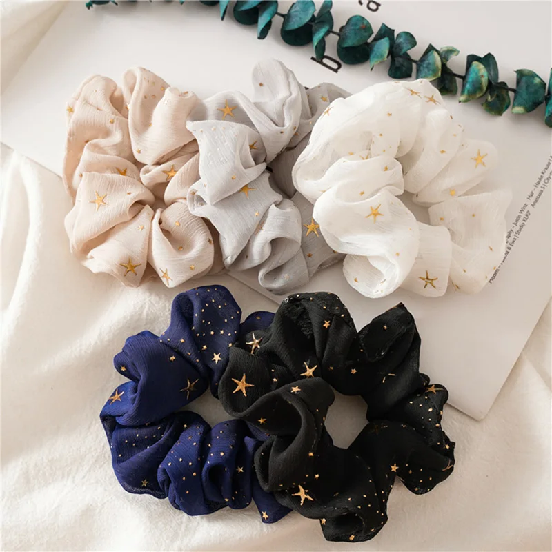 

Shiny star Chiffon Scrunchies Elastic Hair Bands Women Girls Ponytail Holder Hair Ties Rope Hair Accessories Fashion