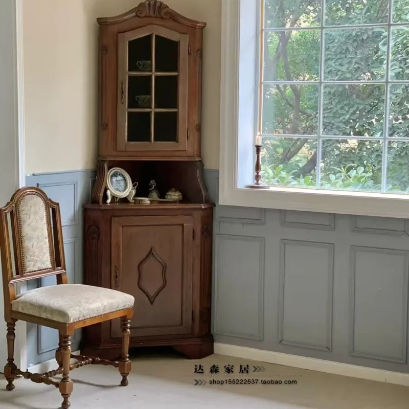 French retro solid wood corner cabinet Middle antique corner dining side Cafe South France B & B carved display