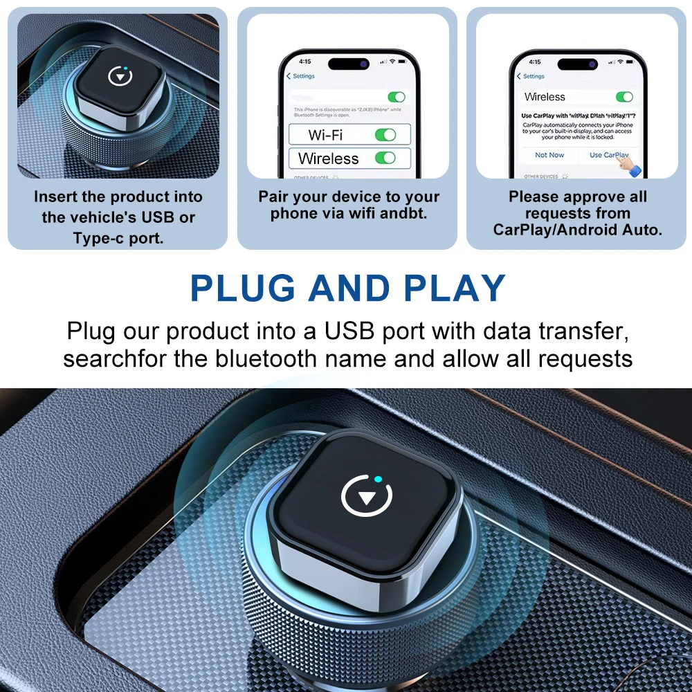FLIXIVI Wireless CarPlay Adapter 2-in-1 Wired to Wireless Dongle for Apple & Android Auto Plug and Play for OEM Wired Cars