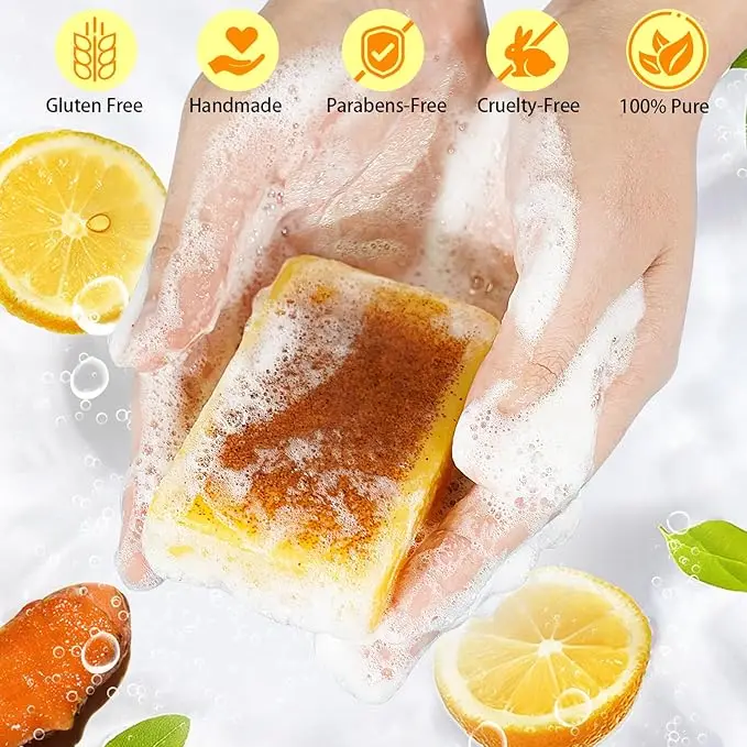 Sabun asam Kojic kunyit Lemon, sabun asam Kojic untuk pigmentasi, batang sabun kunyit untuk bintik-bintik gelap, pemutih sabun wajah