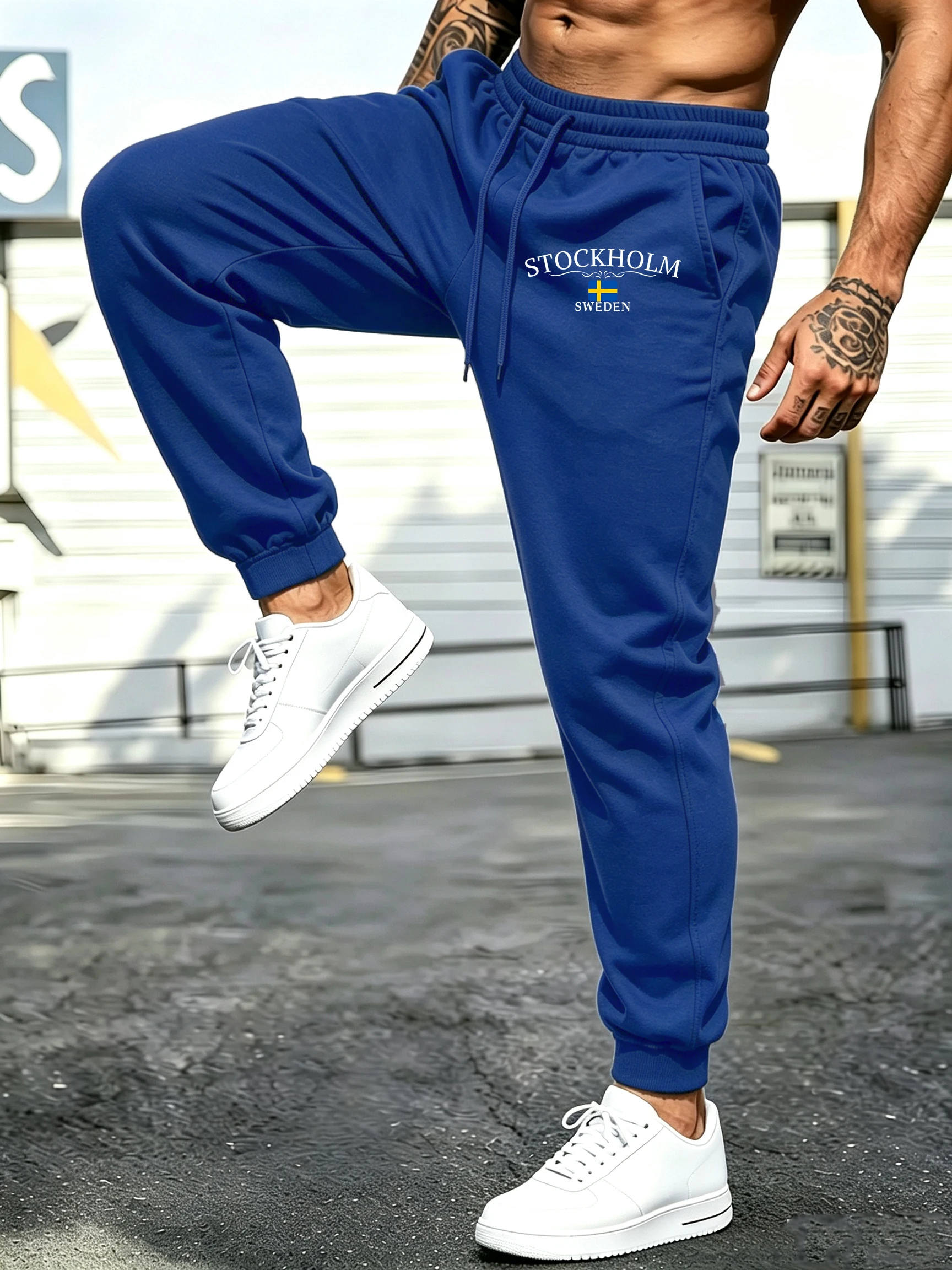 Stockholm Sweden Letter Print Autumn Casual Long Pants Men Street Trendy Sweatpants Pocket Jogging Pant Fleece All-Match Bottom