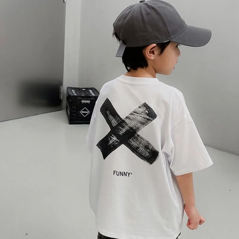 100% Cotton Boys Short Sleeve T-Shirt 2026 Summer New Style Multi Size Kids Stylish Printed Casual Streetwear Tops