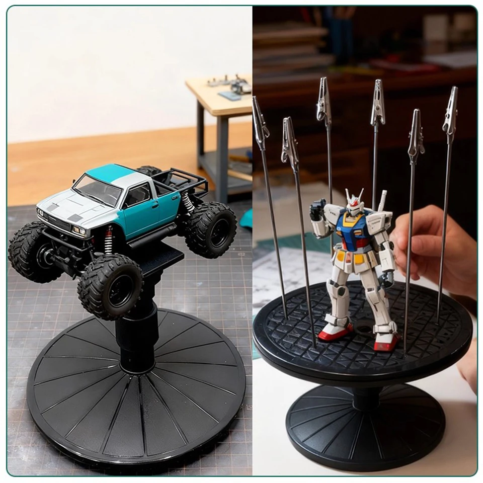 Model Painting Turntable -Spinning Holder for Car Shells,Anime Figures,Gundam Parts with Metal Clips for Airbrush & Drying MG06