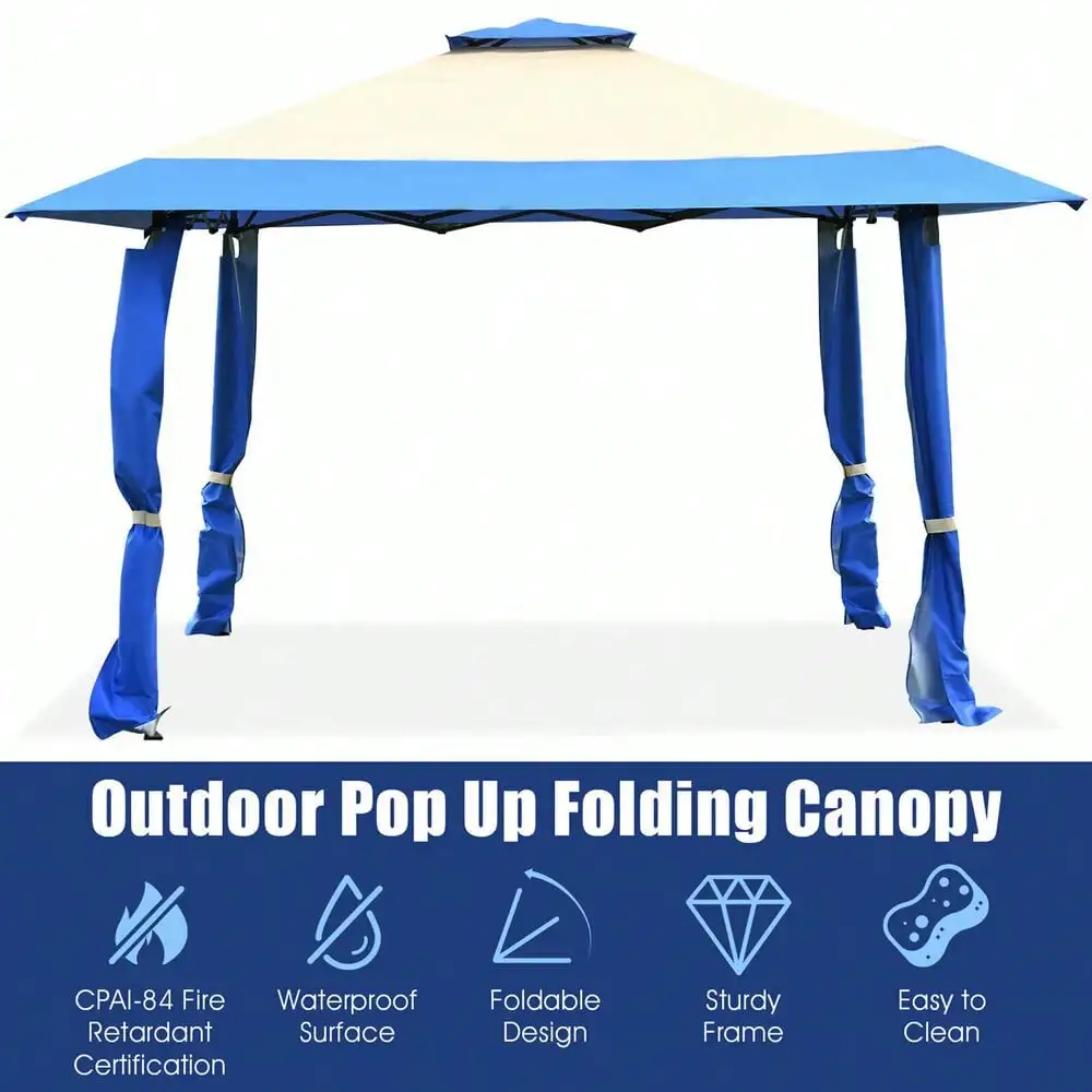 Gazebo pop-up pliable pour patio, tente à baldaquin, abri extérieur, ombre bleue, 13' x 13'