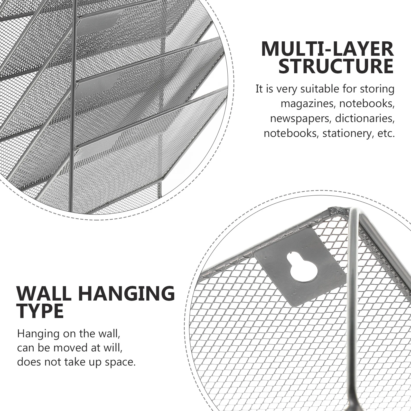 1 قطعة رف ملف الحائط منظم تخزين الحديد سطح أملس حامل قوي مقاوم للصدأ لكتب المستندات المكتبية