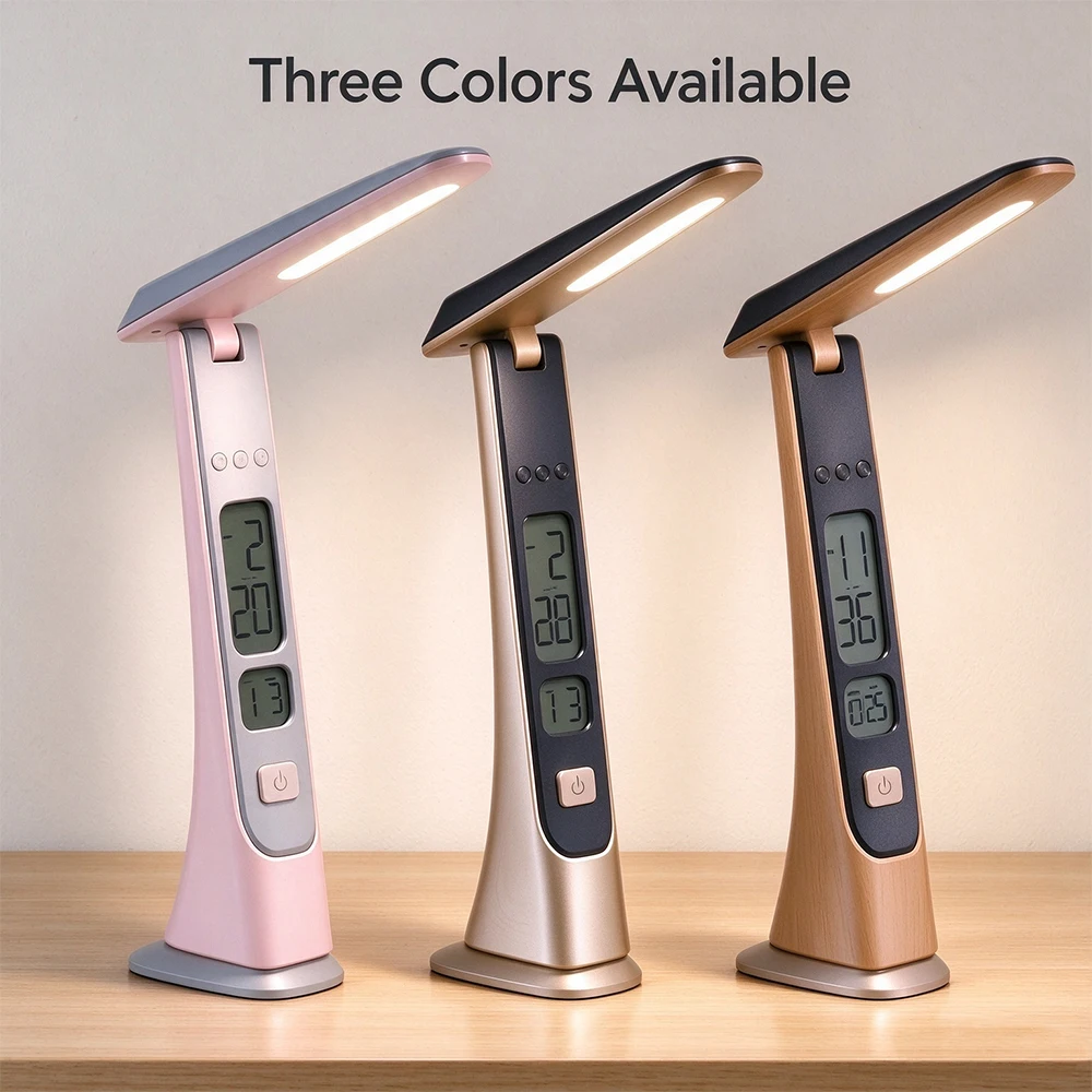 WILIT LED Desk Lamp with Digital Display, 3 Color Modes Foldable Table Lamp, Dimmable Reading Light for Study Bedroom Office