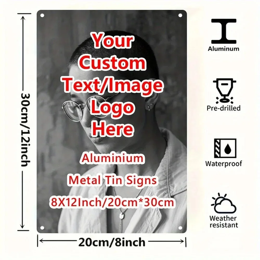 8×12Inch Customizable 2D Flat Aluminum Tin Plaque Personalized Custom Photo Multi‑functional Waterproof Wall Decor for Family Ba