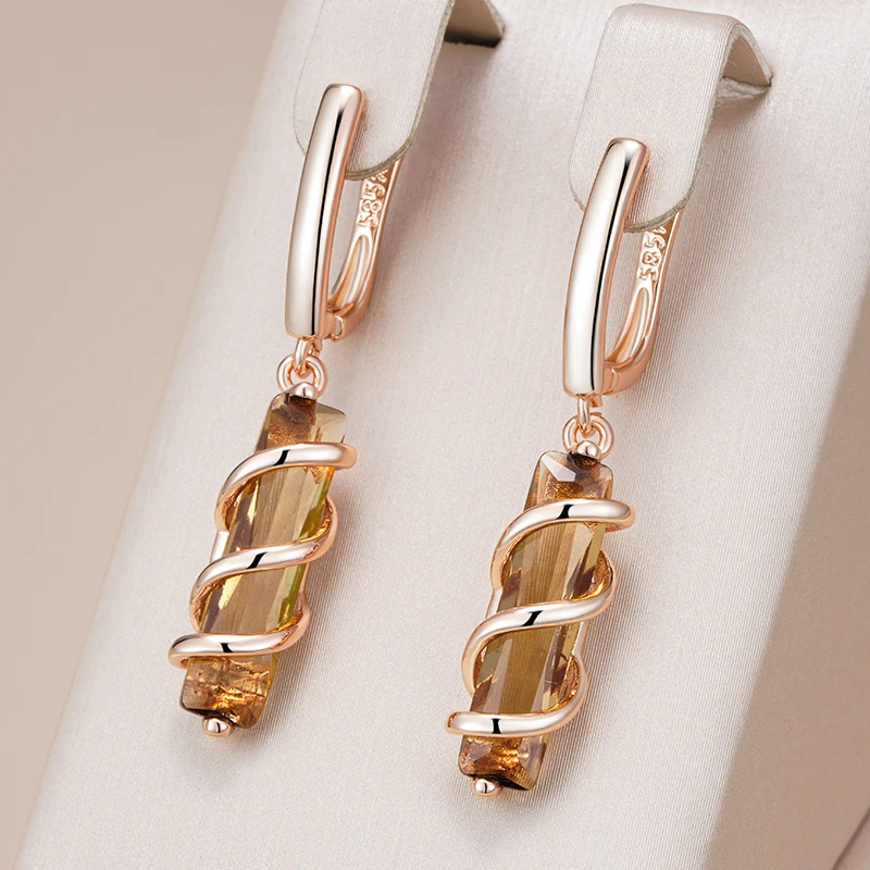Kinel Mode hellbraune natürliche Zirkon Tropfen Ohrringe für Frauen einzigartige Quadrat 585 Roségold Farbe hochwertigen täglichen Schmuck