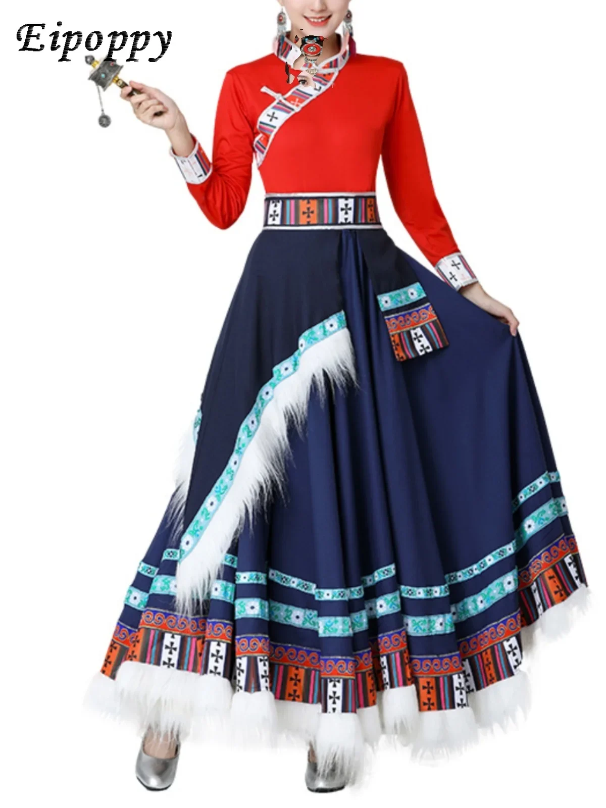 Dance Performance Costumes Minority Adult Art Examination Tibetan Dancing Dress Practice Gradually Mid-Length Dress