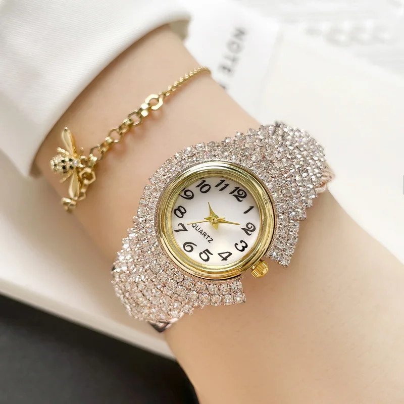 Rhinestone Women\'s Bracelet Watches Diamond Gold Silver Watch Elegant Ladies Quartz Wrist Watches Luxury Female Relogio Feminino