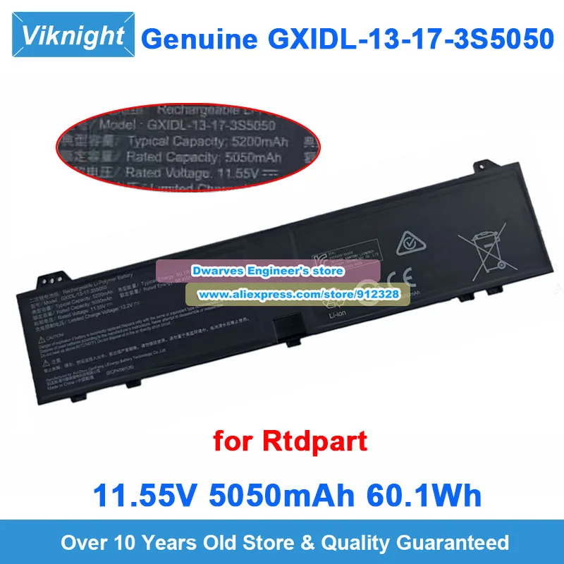 

Genuine GXIDL-13-17-3S5050 Battery 11.55V 5050mAh 60.1Wh for Rtdpart GXIDL13173S5050 Rechargeable Li-Polymer Laptop Battery