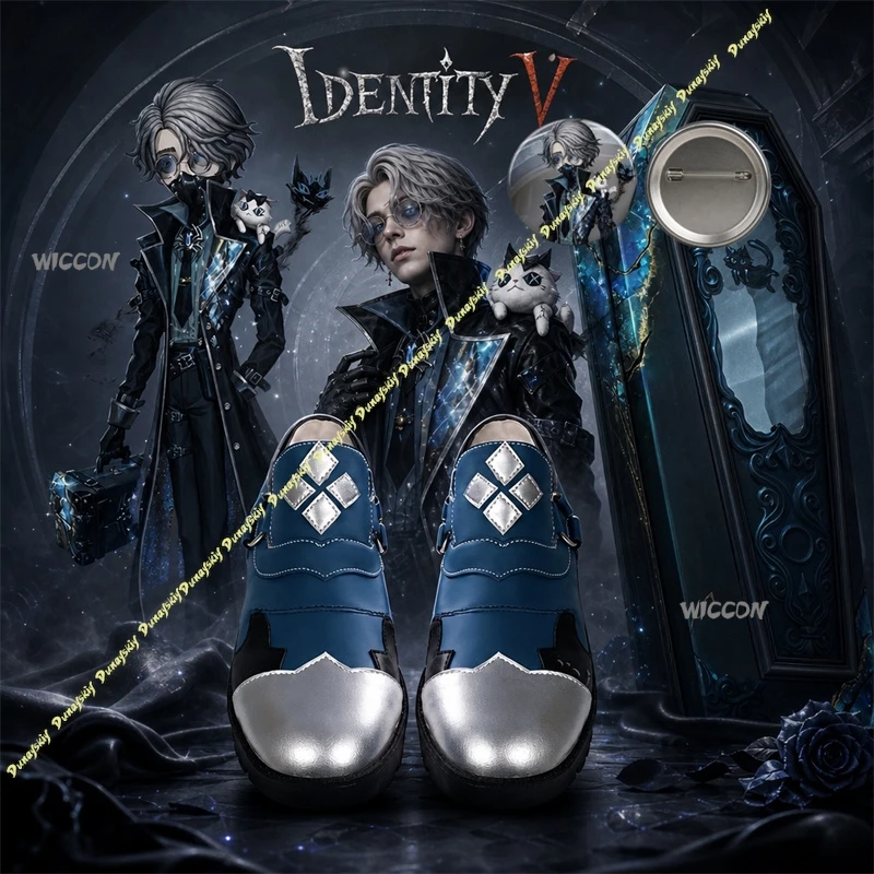 

Identity V Embalmer Aesop Carl Cosplay Shoes Iridescence Blue Black Silver Cos Footwear Character Pin Badge For Halloween Party