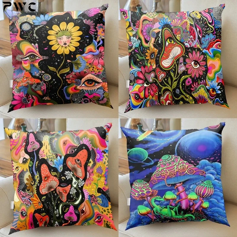 

Psychedelic mushroom Cushion Cases Throw Pillows Botanical Floral eye Throw Pillow for Sofa Home Decorative Pillowcase Couch