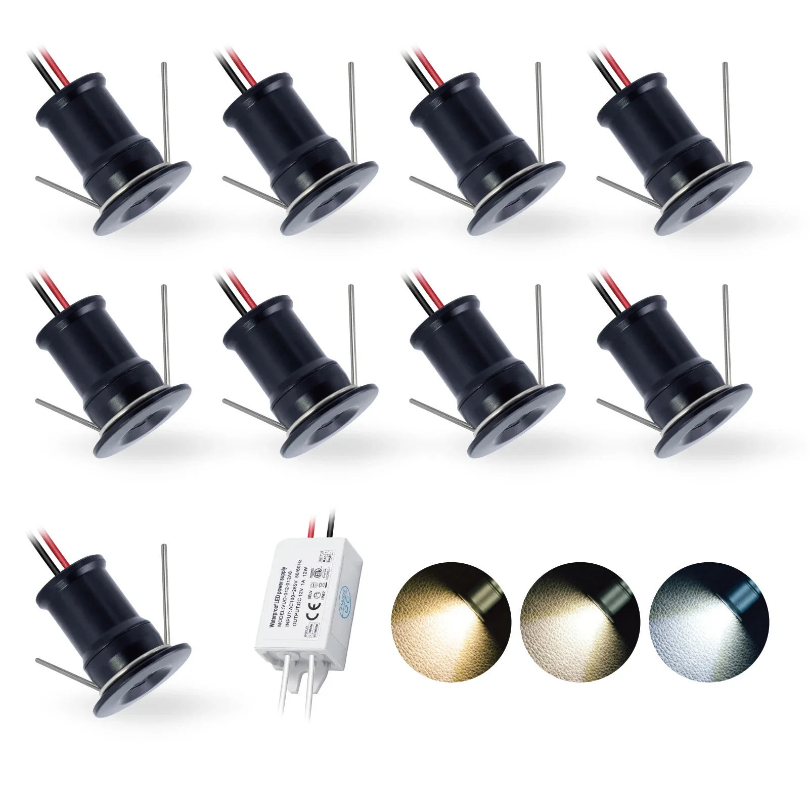 9/18PCS 1W IP65 Mini LED Spotlight 12V Driver Dimmable Ambient Downlight Spot Lamp for Ceiling Stairs Walkway Cabinet Lighting