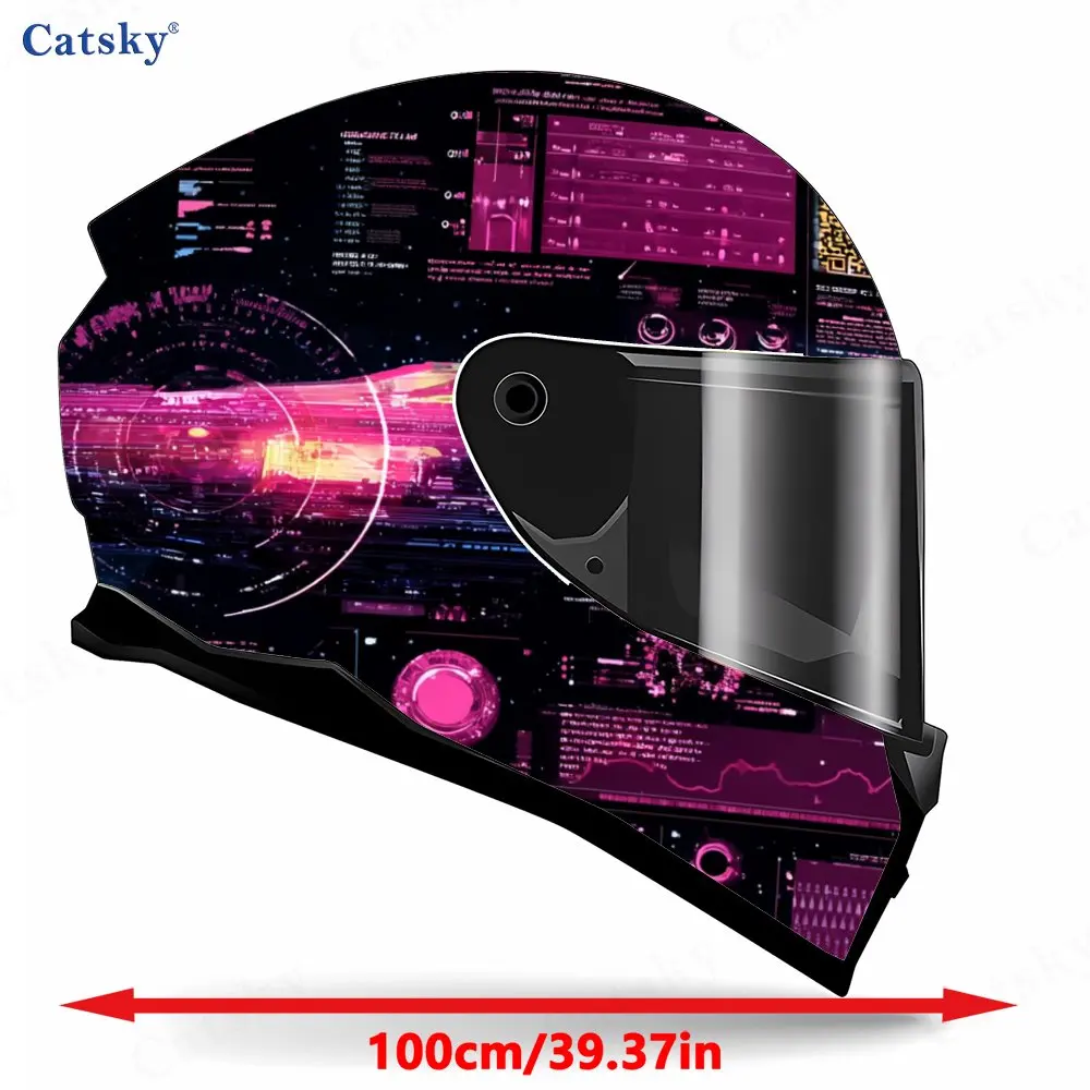 Pink-Purple Cyber Star Chart Helmet Vinyl Wraps, Waterproof Scratch-Resistant Full Face Helmet Decals, Durable PVC Decoration Pr